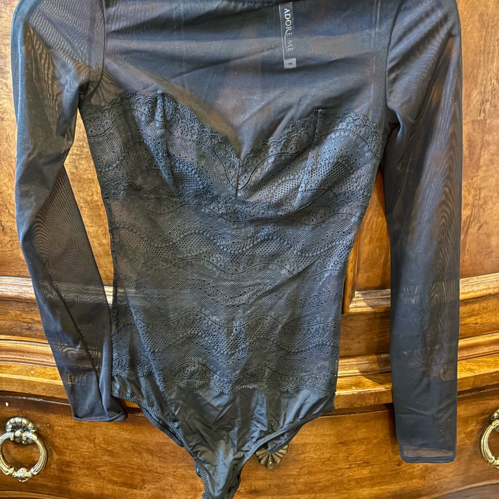 Adore Me Sheer Black Bodysuit